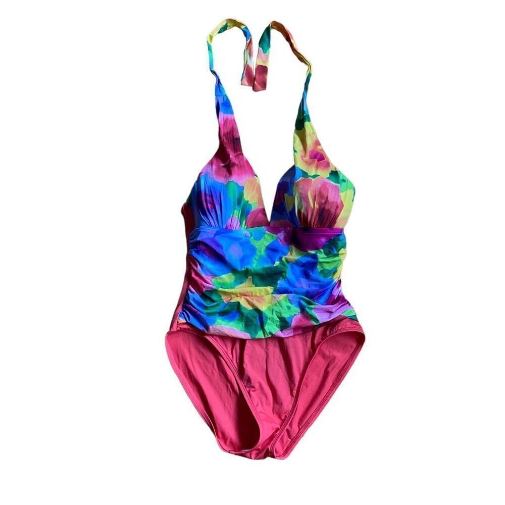 La Blanca Floral Watercolor Print One Piece Swimsuit size 10